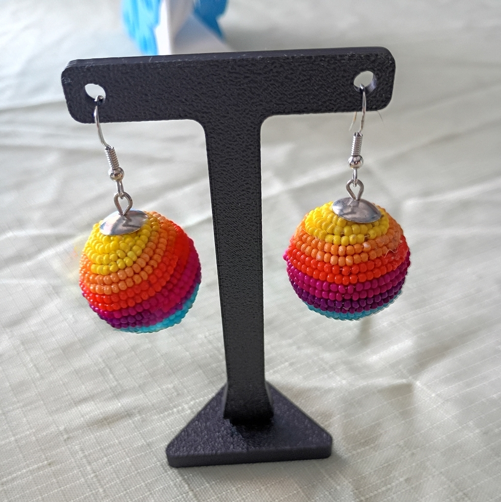 Paparazzi Zesty Fest, Multi-colored, Seed Bead Earrings, Fish Hook, W-1"X2"